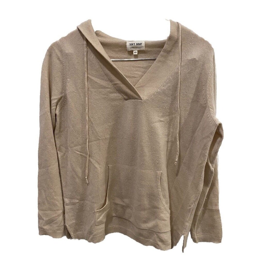 Soft Goat Women's Hooded Cashmere Sweater with kangaroo pockets Ivory Size‎ XS